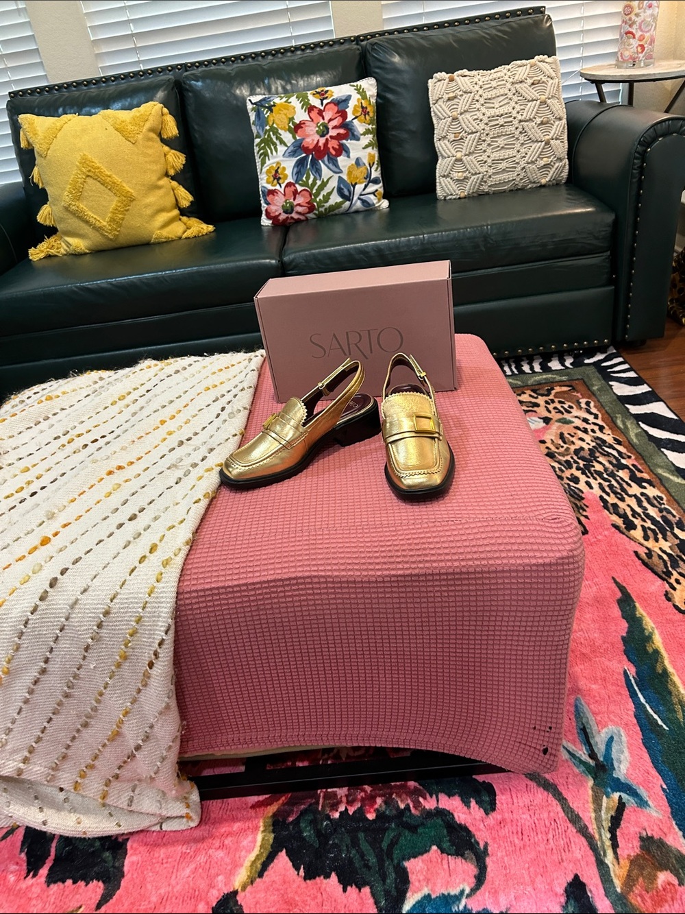 Gold Metallic Leather Slingback Loafers for Women Franco Sarto